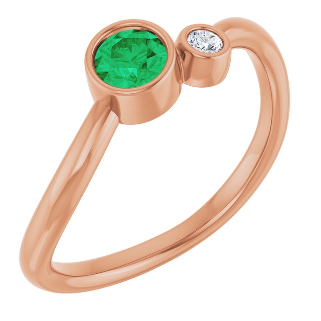 14K Rose 4 mm Lab-Grown Emerald & .03 CT Natural Diamond Ring